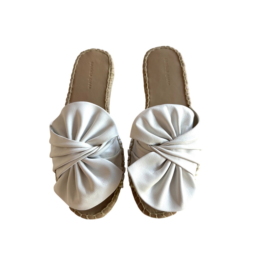 Patricia Green Belinda Leather Bow Espadrille Slides White Coastal Resort NEW 7